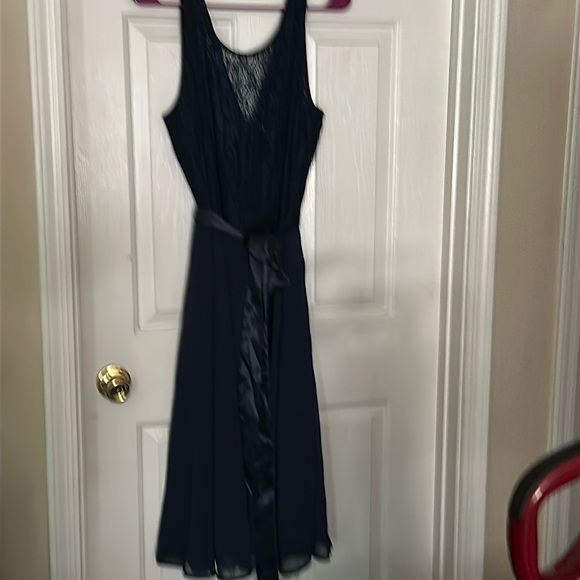 Navy Blue A-Cut sheer waist down Lace overlay waist up Tea Length never worn - Picture 6 of 6